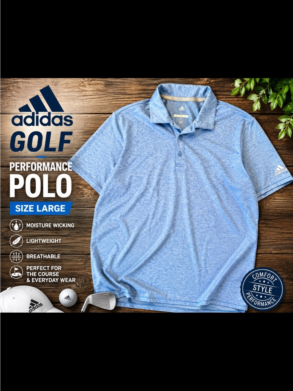adidas Light Blue Heather Golf Polo